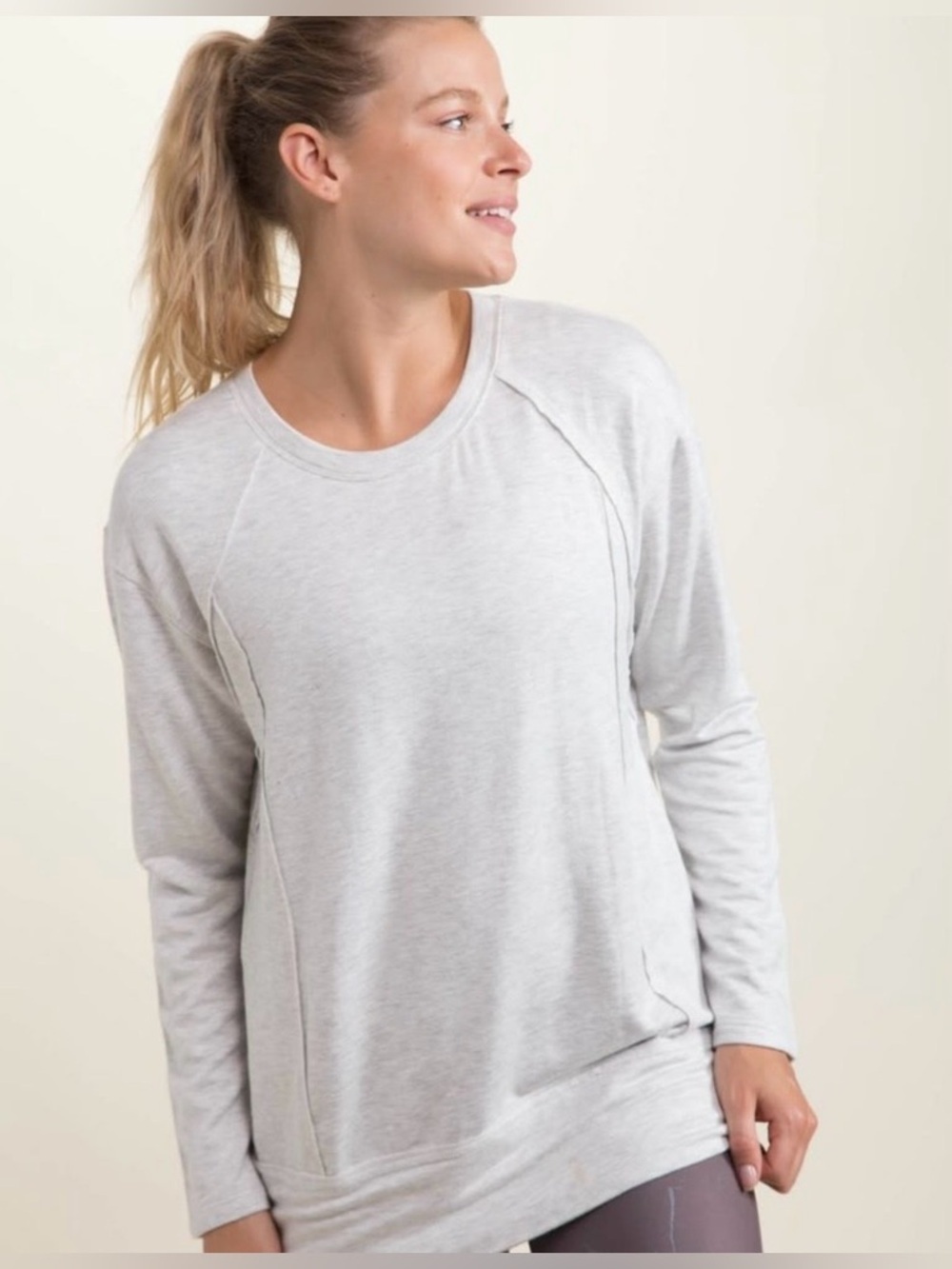 MONO B Delilah Heathered Gray Raglan Sleeve Cozy Pullover Sweatshirt Sz S